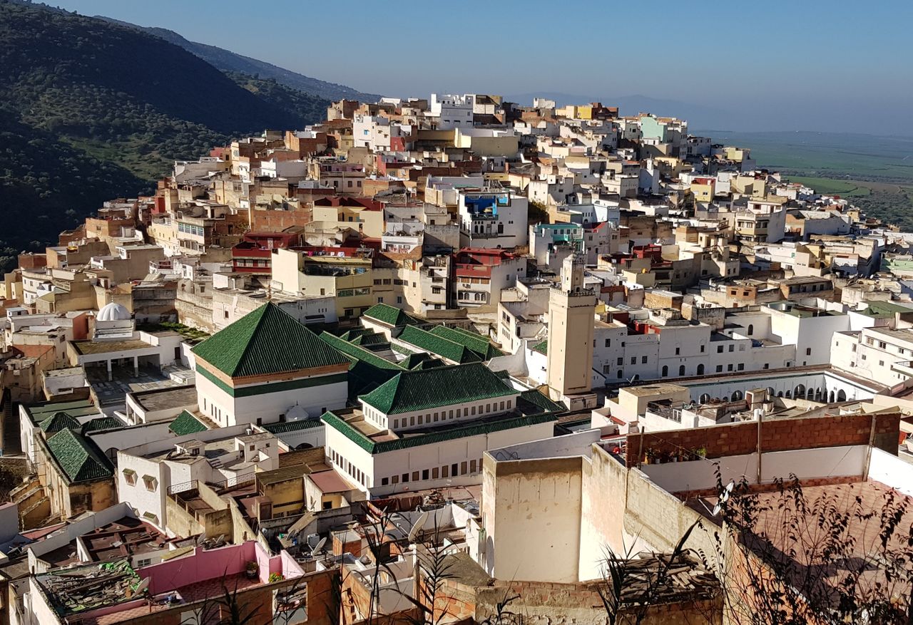 Houses of Tangier on the hillside seen from above