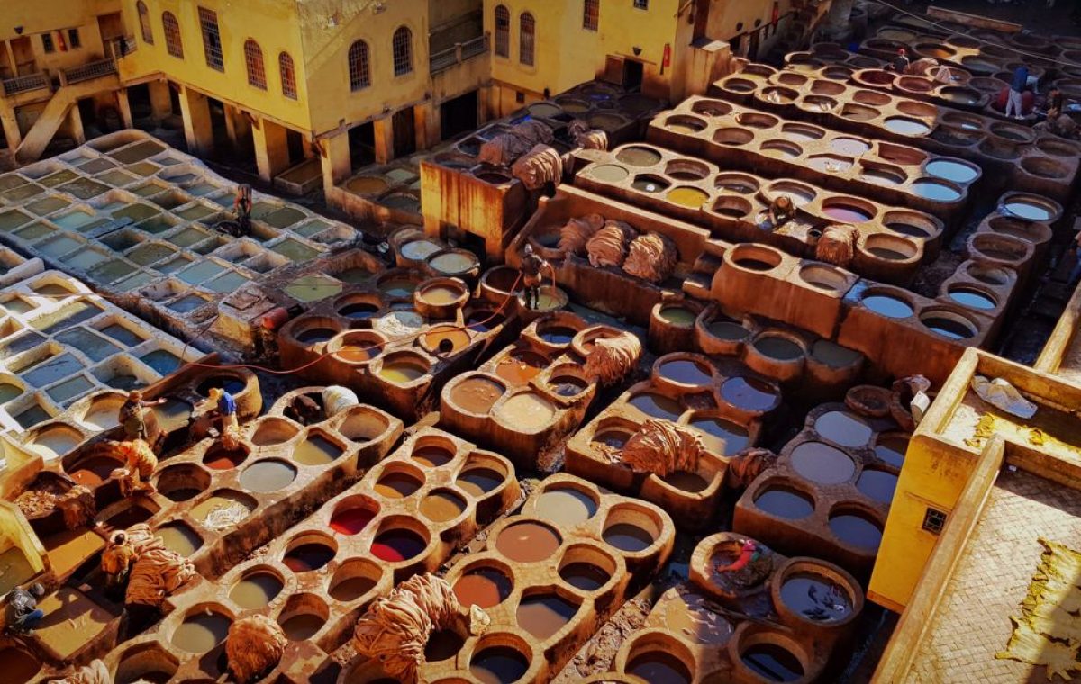 Tannery vats in Fes where leather is dyed by hand, on a Morocco loop from Tangier