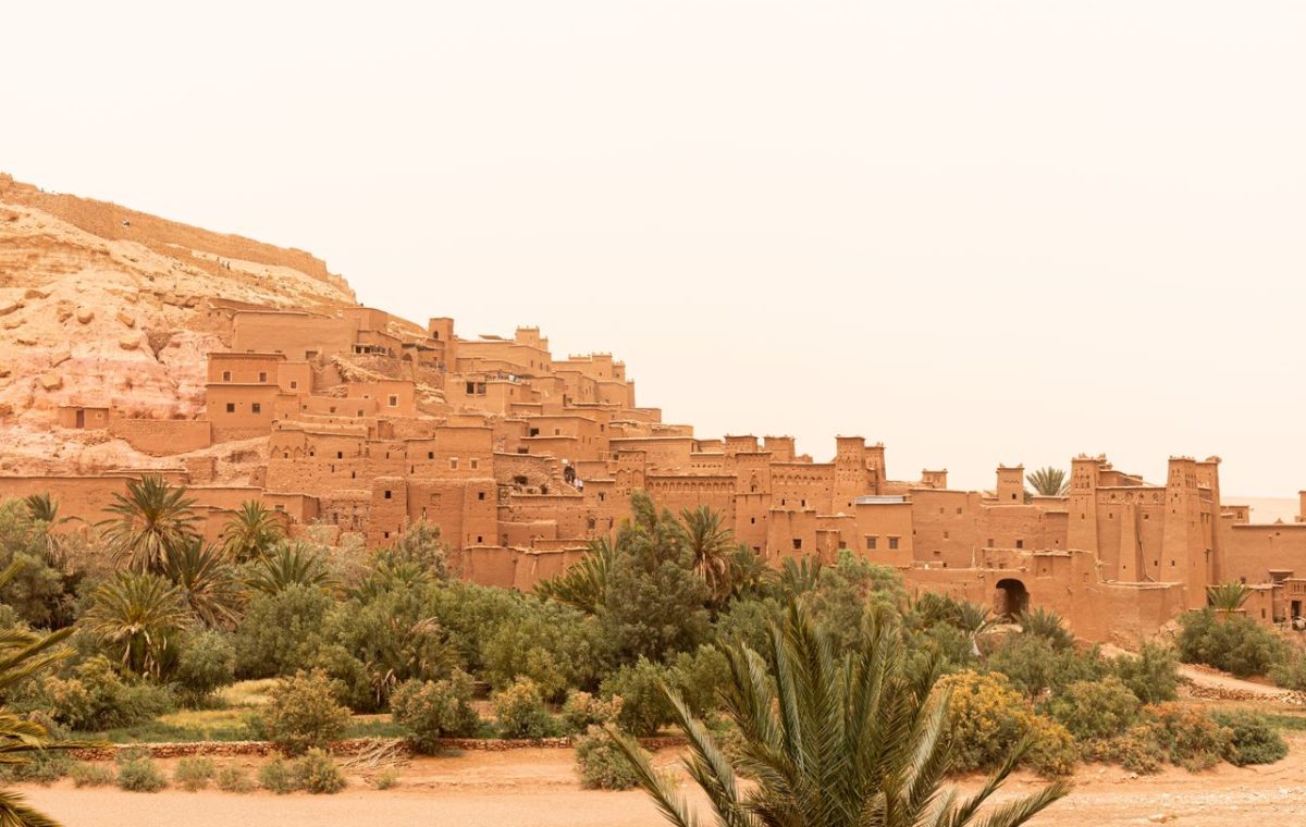 Kasbahs of Ait Ben Haddou in the desert valley, on the road from Fes to Marrakech