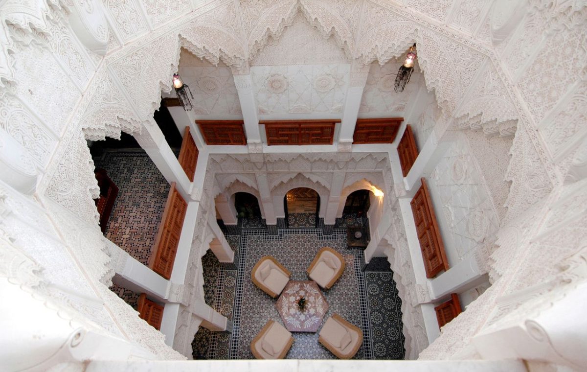 Riad courtyard in Marrakech seen from above