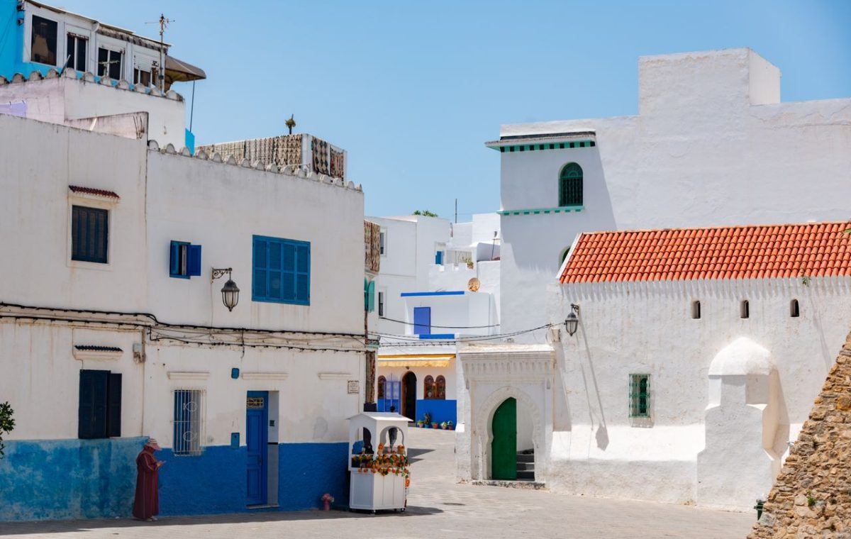 Blue and white alley in the medina of Asilah, between Tangier and Marrakech