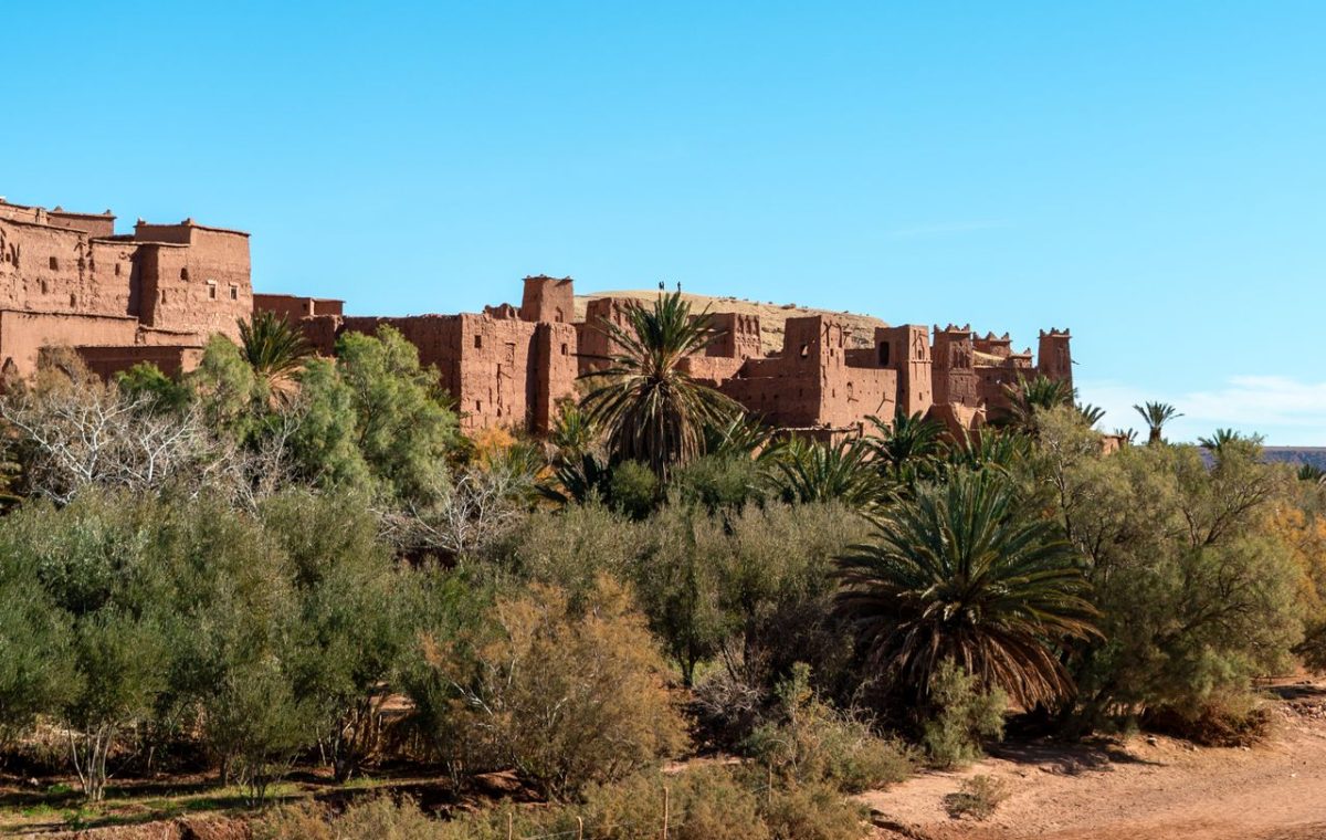 Ait Ben Haddou kasbah above the desert valley, on the road from Fes to Marrakech