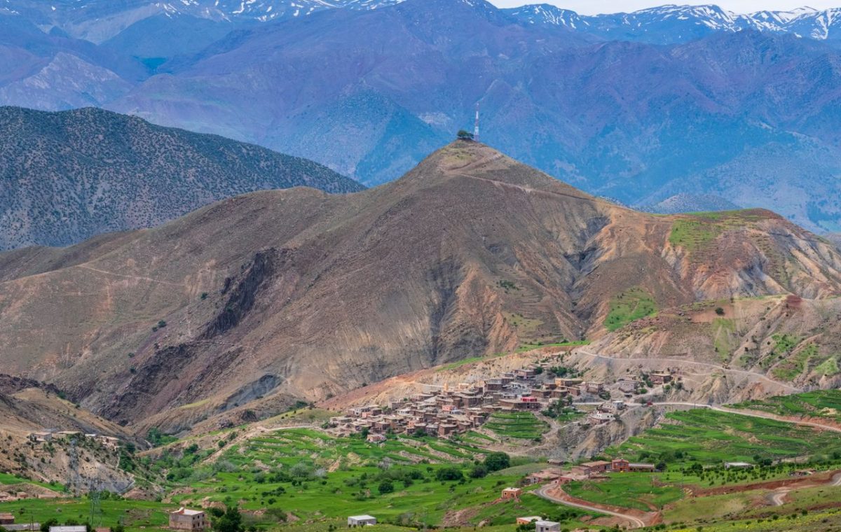 Atlas Mountains above a traditional village, on a Fes desert tour