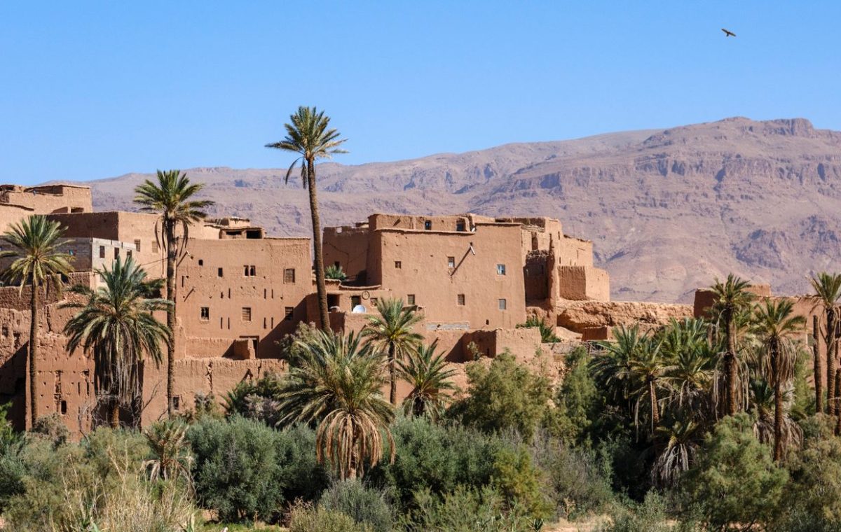 Berber village with palm trees in the Atlas Mountains, on a Middle Atlas day trip