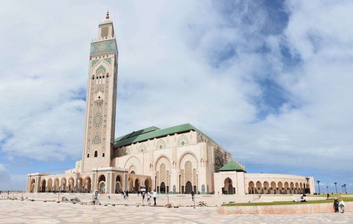 Hassan II Mosque in Casablanca under a blue sky