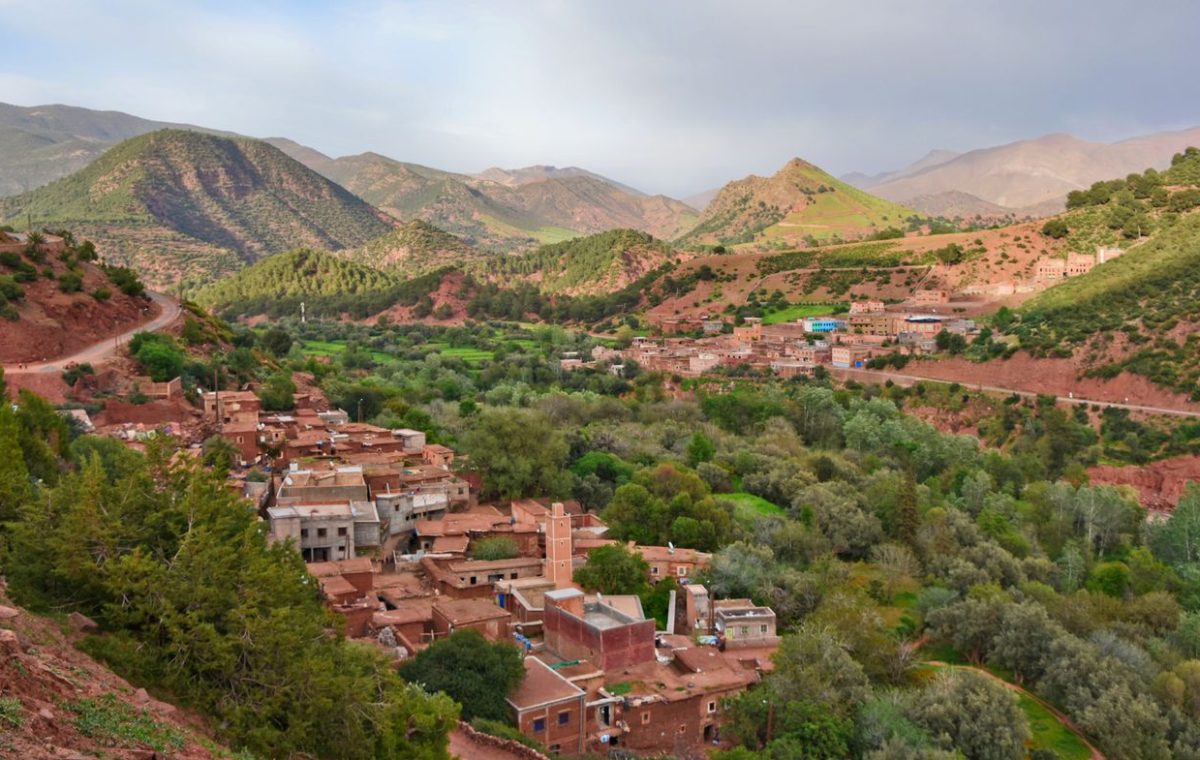 Ait Barka village among green valleys and mountains, on the road from Fes to Marrakech